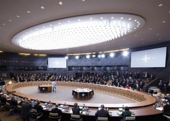 A general view of a meeting of the North Atlantic Council in defense ministers format at NATO headquarters in Brussels, Thursday, Feb. 13, 2025. (AP Photo/Geert Vanden Wijngaert)