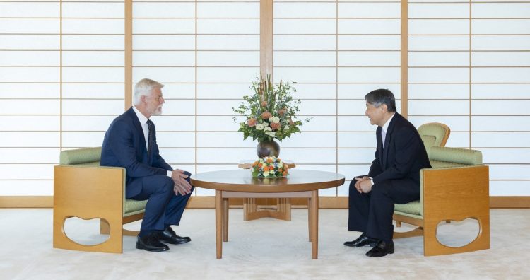 This handout picture taken and released on July 25, 2025 by the Imperial Household Agency of Japan and received via Jiji Press shows Japan's Emperor Naruhito (R) meeting with Czech President Petr Pavel (L) during his visit to the Imperial Palace in Tokyo.,Image: 1025560441, License: Rights-managed, Restrictions: Japan OUT / -----EDITORS NOTE --- RESTRICTED TO EDITORIAL USE - MANDATORY CREDIT "AFP PHOTO / IMPERIAL HOUSEHOLD AGENCY" - NO MARKETING - NO ADVERTISING CAMPAIGNS - DISTRIBUTED AS A SERVICE TO CLIENTS  - NO CROPPING, ***
HANDOUT image or SOCIAL MEDIA IMAGE or FILMSTILL for EDITORIAL USE ONLY! * Please note: Fees charged by Profimedia are for the Profimedia's services only, and do not, nor are they intended to, convey to the user any ownership of Copyright or License in the material. Profimedia does not claim any ownership including but not limited to Copyright or License in the attached material. By publishing this material you (the user) expressly agree to indemnify and to hold Profimedia and its directors, shareholders and employees harmless from any loss, claims, damages, demands, expenses (including legal fees), or any causes of action or allegation against Profimedia arising out of or connected in any way with publication of the material. Profimedia does not claim any copyright or license in the attached materials. Any downloading fees charged by Profimedia are for Profimedia's services only. * Handling Fee Only 
***, Model Release: no, Credit line: Handout / JIJI PRESS,Imperial Household Agency / AFP / Profimedia