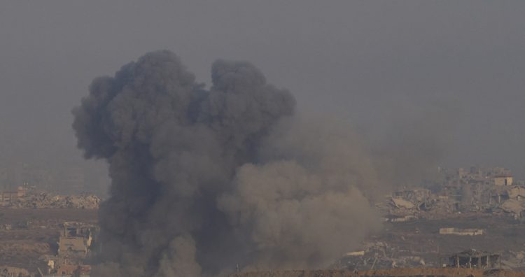 Smoke from an explosion rises in the northern Gaza Strip, as seen from southern Israel, on Friday, July 18, 2025. (Photo/Ohad Zwigenberg)