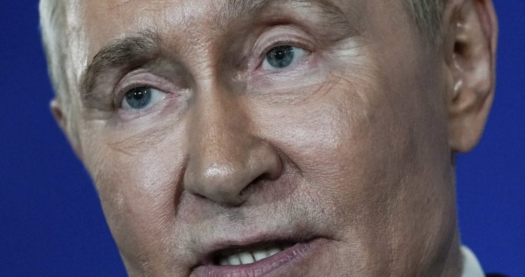 Russia's President Vladimir Putin speaks during a news conference at Joint Base Elmendorf- Richardson, Friday, Aug. 15, 2025, in Anchorage, Alaska. (AP Photo/Julia Demaree Nikhinson)