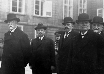 FILE - President of Czechoslovakia Tomas Masaryk, left, and Prime Minister Antonin Svehla, right, in Prague, Nov. 1927. (AP Photo, File)