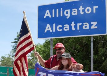 Trump supporters are seen in front of "Alligator Alcatraz"
Florida Lawmakers Tour Trump Administration's "Alligator Alcatraz" - Ochopee, FL, USA - 12 Jul 2025 - 12 Jul 2025,Image: 1021459557, License: Rights-managed, Restrictions: , Model Release: no, Credit line: Dax Tamargo / Shutterstock Editorial / Profimedia