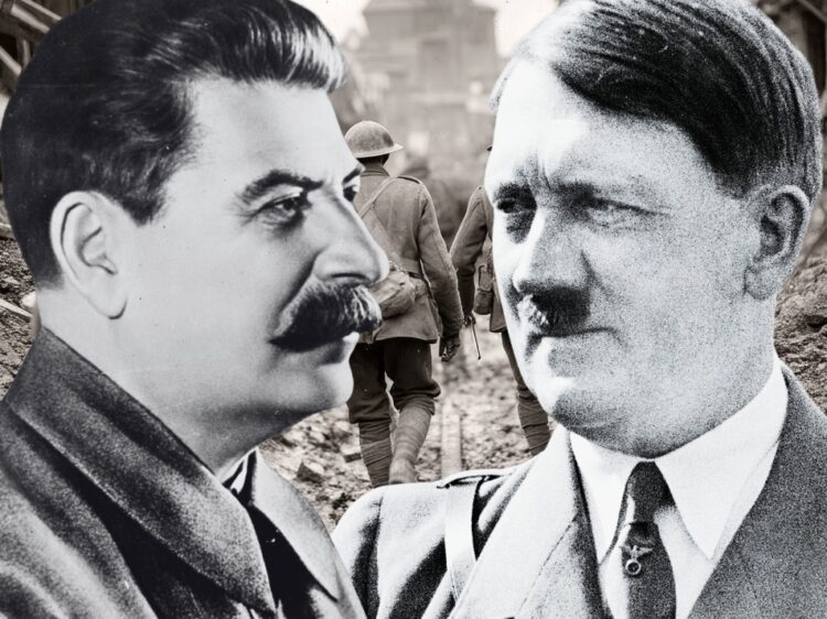 Sovětský diktátor Josif Vissarionovič Stalin (na snímce vlevo) a nacistický vůdce Adolf Hitler (vpravo) se před válkou stali spojenci. Sovětská propaganda tuto kapitolu dějin později vymazala. FOTOKOLÁŽ: Téma.21, FOTO: Profimedia