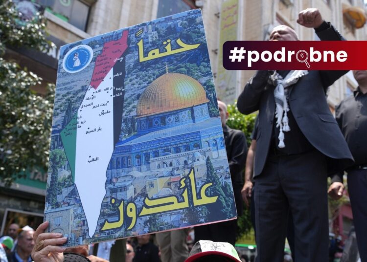 Ve městě Ramallah si Palestinci připomněli 15. května 2024 tzv. nakbu, útěk Palestinců během izraelské války za nezávislost. Foto: ČTK / Němeček Pavel