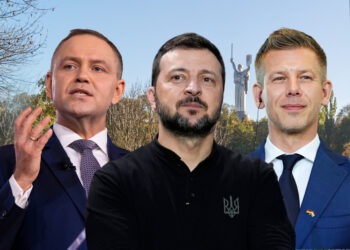 Ukrajina potrebuje podporu susedov na ceste do Európskej únie: s Budapešťou sa dohodla na právach maďarskej menšiny, no Varšavu rozhneval odkaz na Ukrajinskú povstaleckú armádu spájanú s masakrami poľských civilistov vo Volyni počas druhej svetovej vojny. Na snímke zľava ukrajinský prezident Volodymyr Zelenskyj, maďarský premiér Péter Magyar a poľský prezident Karol Nawrocki. FOTO: SITA/AP Photo/Gabriela Passos, AP Photo/Ebrahim Noroozi, AP Photo/Susan Walsh a Pexels