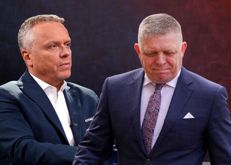 Predseda Najvyššieho kontrolného úradu Ľubomír Andrassy (vľavo) upozorňuje, že premiér Robert Fico akoby rezignoval na riadenie krajiny a prenecháva priestor záujmovým a finančným skupinám. FOTO: SITA/AP Photo/Vadim Ghirda. FOTOKOLÁŽ: redakcia