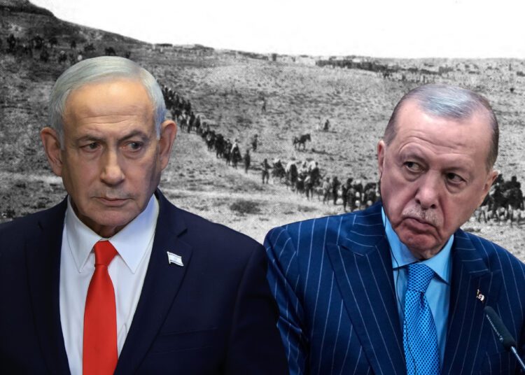 Izraelský premiér Benjamin Netanjahu (vľavo) a turecký prezident Recep Tayyip Erdoğan na redakčnej fotokoláži k izraelskému uznaniu arménskej genocídy. Ankara rozhodnutie ostro odmieta a spája ho s vojnou v Gaze, kým izraelská vláda hovorí o morálnej a historickej povinnosti.
FOTO: SITA/Ronen Zvulun, Pool Photo via AP.