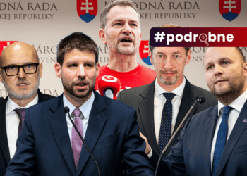 Prieskumy slovenskej opozícii dávajú väčšinu, otázkou však zostáva, či dokáže prekonať vzájomné spory a po voľbách vytvoriť stabilnú alternatívu k vláde Roberta Fica. Na snímke sú šéfovia opozičných strán, zľava: Branislav Gröhling (SaS), Michal Šimečka (PS), Igor Matovič (Hnutie Slovensko), Milan Majerský (KDH) a Jaroslav Naď (Demokrati). FOTO: SITA/Jana Birošová/Martin Havran/Tomáš Bokor/PS/Lukáš Grec. FOTOKOLÁŽ: redakcia