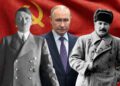 Adolf Hitler (vľavo) a Josif Vissarionovič Stalin (vpravo) v roku 1939 bezdôvodne napadli a rozdelili si Poľsko. Tak sa začala druhá svetová vojna. Vladimir Putin (v strede) dnes opiera ruský príbeh o druhej svetovej vojne o víťazstvo nad nacizmom, hoci boľševické sovietske Rusko s nacistickým Nemeckom v rokoch 1939 až 1941 úzko kolaborovalo. O to väčším paradoxom je, že Putin vojenskú inváziu na Ukrajinu zdôvodňuje aj potrebou jej „denacifikácie“. FOTO: SITA/Kirill Zykov/Sputnik, Kremlin Pool Photo via AP/Bundesarchiv, Bild 183-H1216-0500-002/CC-BY-SA 3.0/Krasnay Niva/Nikolai Petrov. FOTOKOLÁŽ: redakcia.